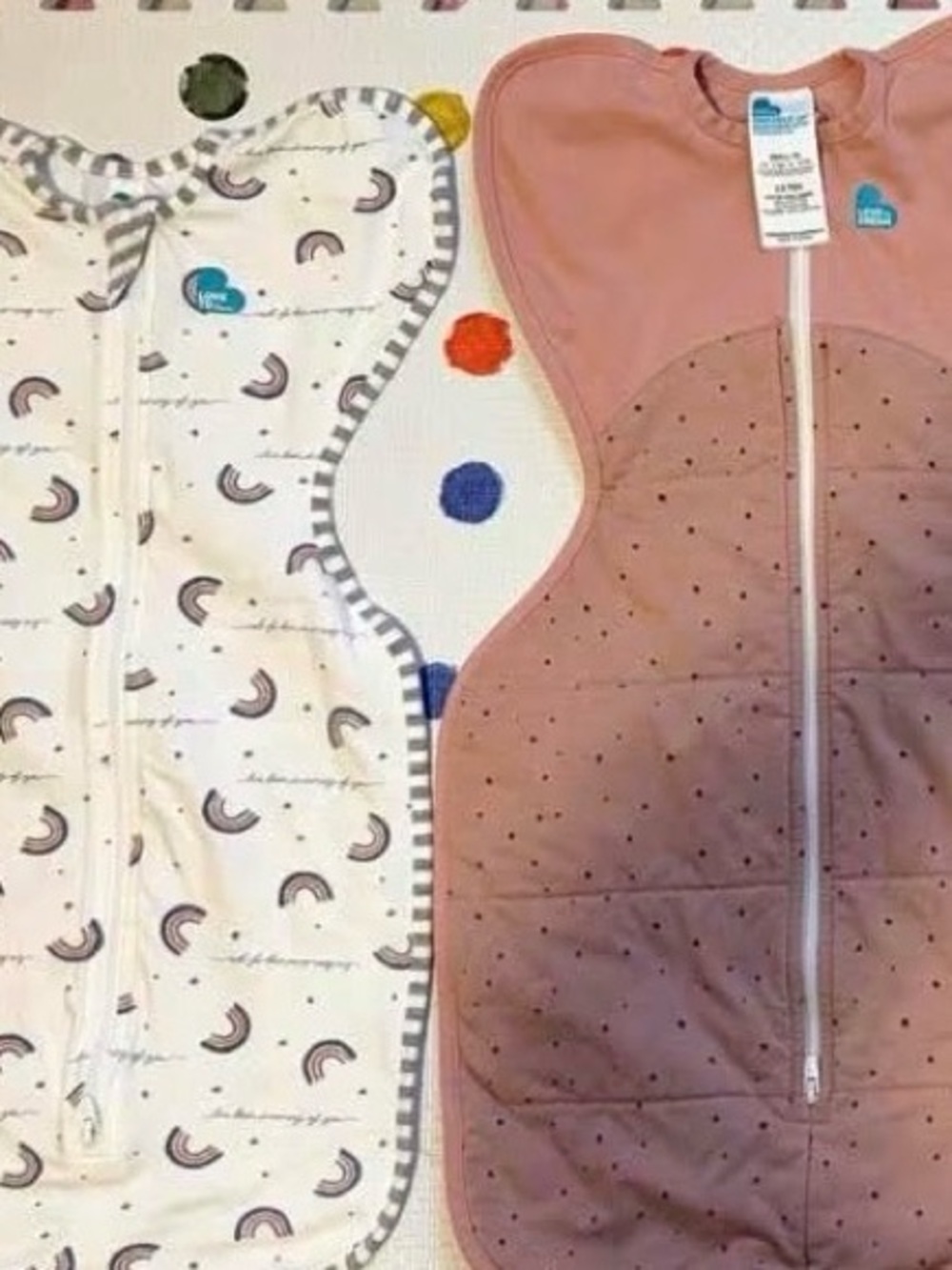 4 Pack Baby Sleep Sacks - White Rainbow & Dusty Rose be
